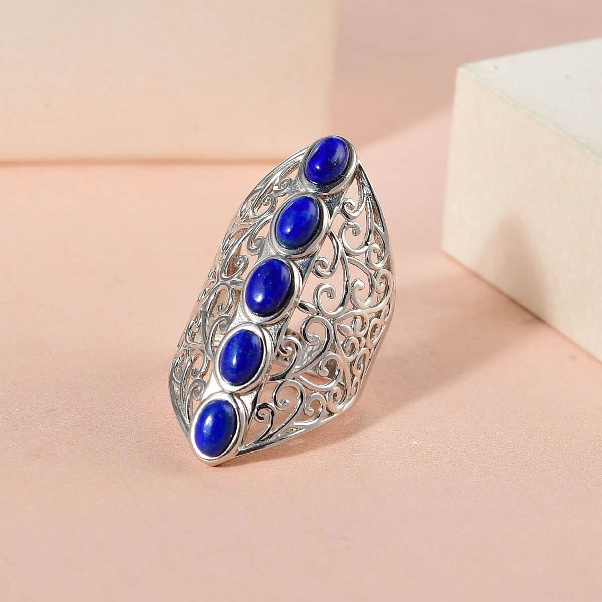 Karis Lapis Lazuli Openwork Elongated Ring in Platinum Bond (Size 6.0) 3.25 ctw image number 3