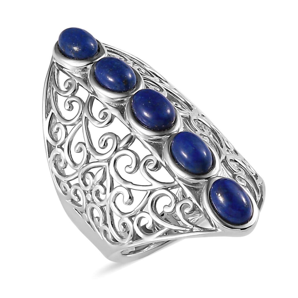 Buy Karis Lapis Lazuli Openwork Elongated Ring in Platinum Bond