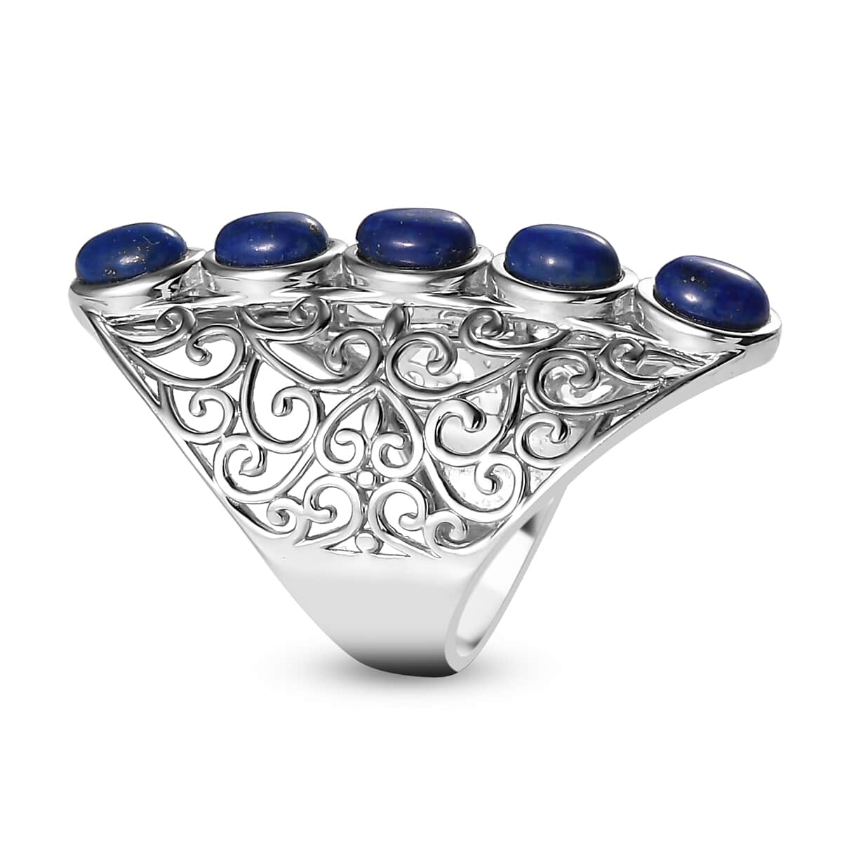 Karis Lapis Lazuli Openwork Elongated Ring in Platinum Bond (Size 9.0) 3.25 ctw image number 5