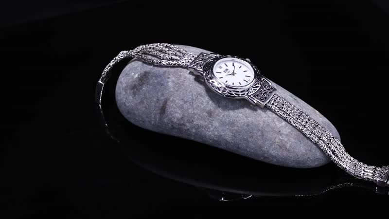 EON 1962 Swiss Movement Multi Row Borobudur Bracelet Watch in Sterling Silver (8.00 In) (35 g)