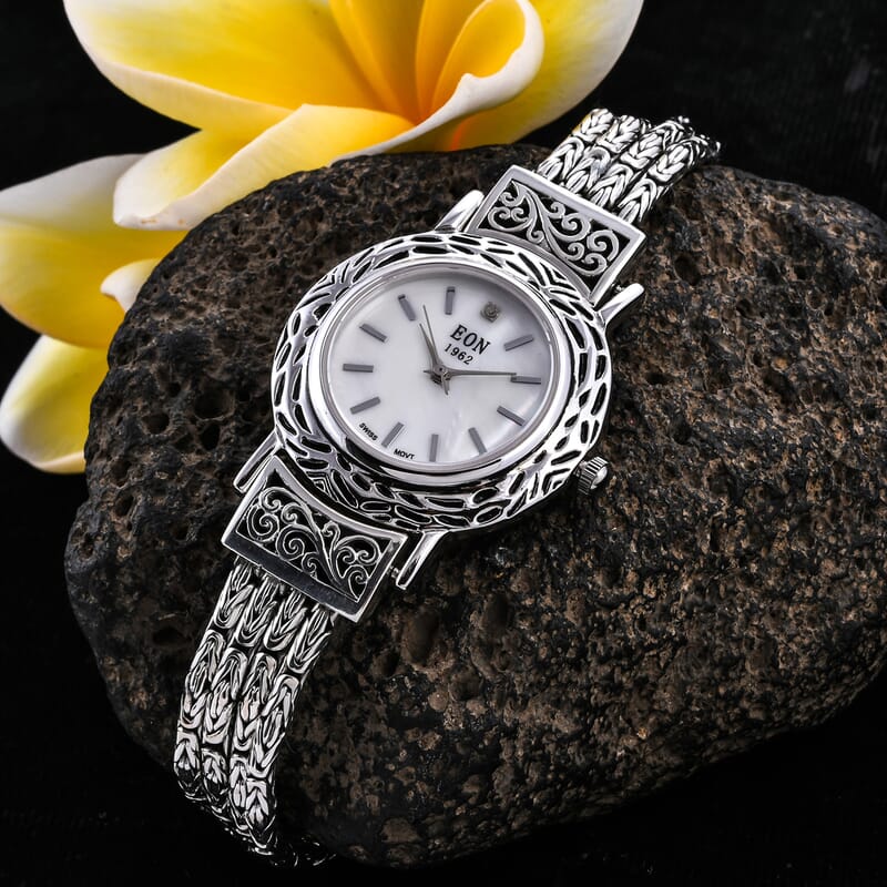 Eon 1962 Multi-Row Borobudur Bracelet Watch for Women, Sterling Silver, Swiss Movement Watch, Ladies Bracelet Watch (8.00 In)