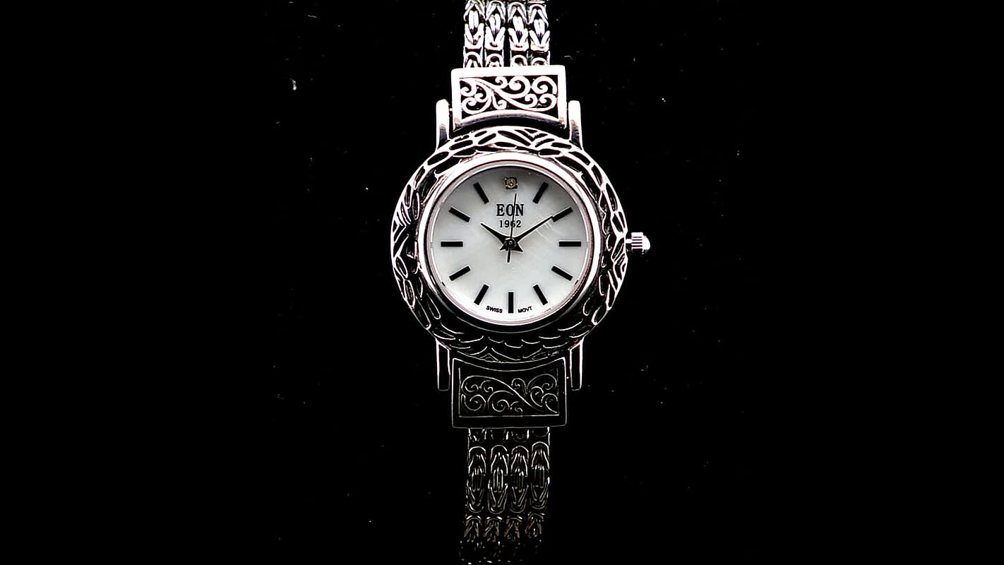 EON 1962 Swiss Movement Multi Row Borobudur Bracelet Watch in Sterling Silver (8.00 In) (35 g)