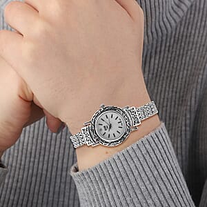 Eon 1962 Multi-Row Borobudur Bracelet Watch for Women, Sterling Silver, Swiss Movement Watch, Ladies Bracelet Watch (8.00 In)