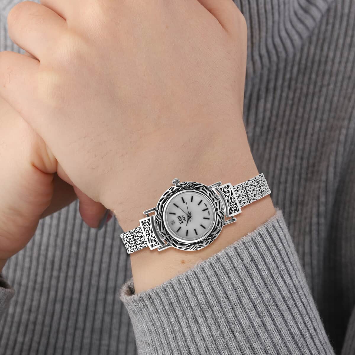 Eon 1962 Multi-Row Borobudur Bracelet Watch for Women, Sterling Silver, Swiss Movement Watch, Ladies Bracelet Watch (8.00 In) image number 2
