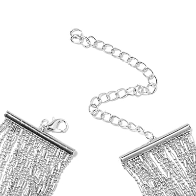Multi-Row Waterfall Bib Necklace 18 Inches in Silvertone