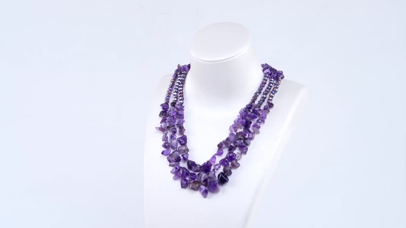 Amethyst Multi Strand Necklace in Black Oxidized Silvertone, Amethyst Bead Necklace, Beaded Jewelry For Women (18 Inches) 451.00 ctw