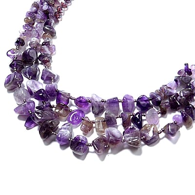 Amethyst Multi Strand Necklace in Black Oxidized Silvertone, Amethyst Bead Necklace, Beaded Jewelry For Women (18 Inches) 451.00 ctw