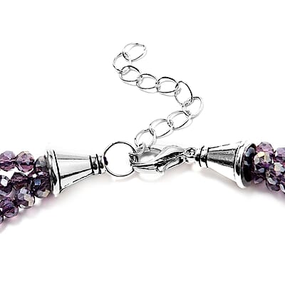 Amethyst Multi Strand Necklace in Black Oxidized Silvertone, Amethyst Bead Necklace, Beaded Jewelry For Women (18 Inches) 451.00 ctw