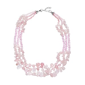 Galilea Rose Quartz Multi Strand Necklace in Black Oxidized Silvertone, Amethyst Bead Necklace, Beaded Jewelry For Women 18-20 Inches 468.00 ctw