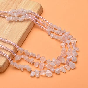 Galilea Rose Quartz Multi Strand Necklace in Black Oxidized Silvertone, Amethyst Bead Necklace, Beaded Jewelry For Women 18-20 Inches 468.00 ctw