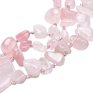 Galilea Rose Quartz Multi Strand Necklace in Black Oxidized Silvertone, Amethyst Bead Necklace, Beaded Jewelry For Women 18-20 Inches 468.00 ctw