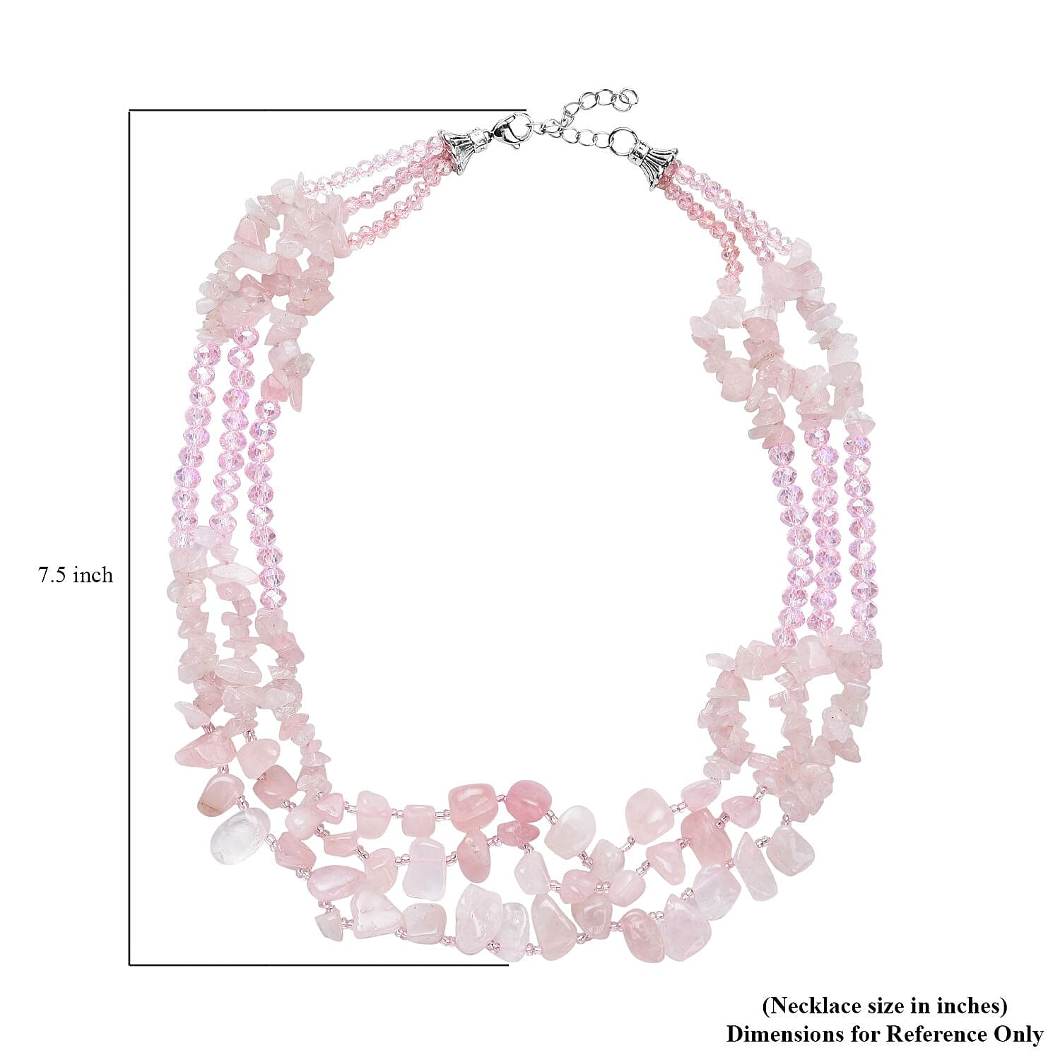 Galilea Rose Quartz Multi Strand Necklace in Black Oxidized Silvertone, Amethyst Bead Necklace, Beaded Jewelry For Women 18-20 Inches 468.00 ctw