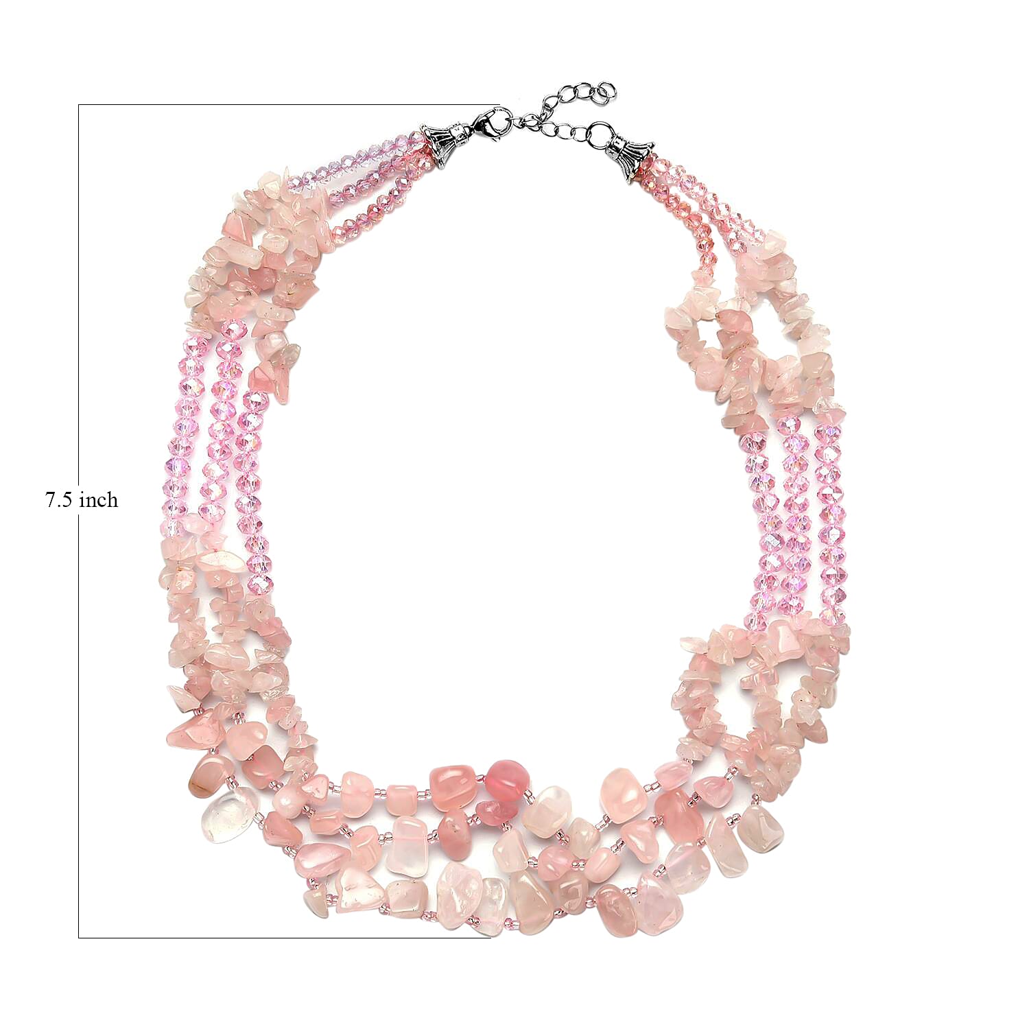 Galilea Rose Quartz Multi Strand Necklace in Black Oxidized Silvertone, Amethyst Bead Necklace, Beaded Jewelry For Women 18-20 Inches 468.00 ctw