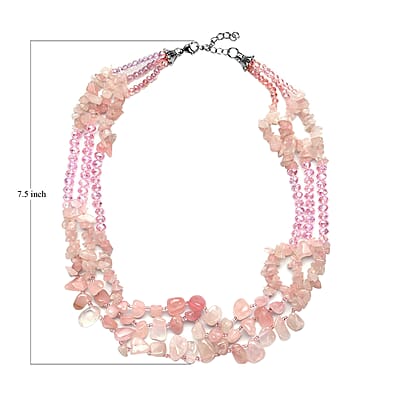 Galilea Rose Quartz Multi Strand Necklace in Black Oxidized Silvertone, Amethyst Bead Necklace, Beaded Jewelry For Women 18-20 Inches 468.00 ctw