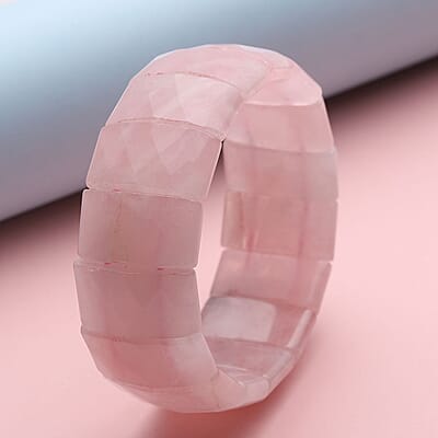 Galilea Rose Quartz 421.00 ctw Boho Block Bracelet, Stretch Bracelet For Women, Jewelry Gifts For Women