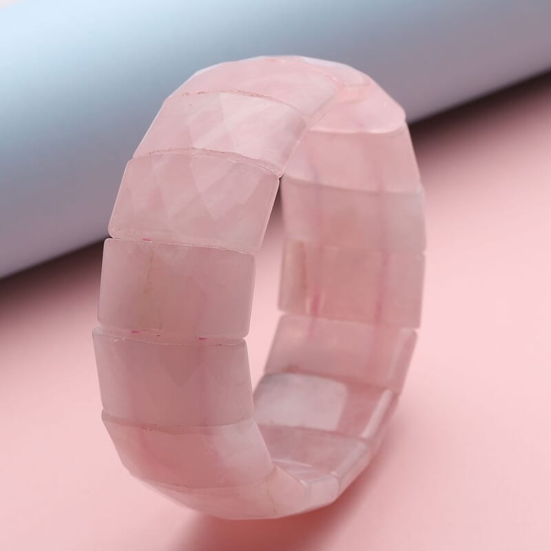 Galilea Rose Quartz 421.00 ctw Boho Block Bracelet, Stretch Bracelet For Women, Jewelry Gifts For Women
