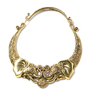 Elephant Earrings and Necklace Set in Goldtone 16 Inches, Chunky Statement Jewelry For Women