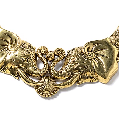 Elephant Earrings and Necklace Set in Goldtone 16 Inches, Chunky Statement Jewelry For Women