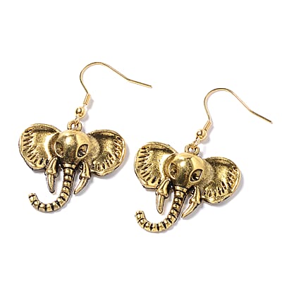 Elephant Earrings and Necklace Set in Goldtone 16 Inches, Chunky Statement Jewelry For Women