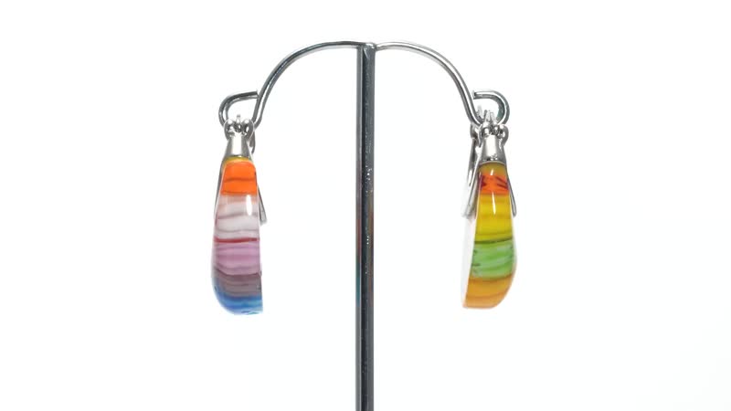 Blue Murano Style Basket Hoop Earrings in Stainless Steel