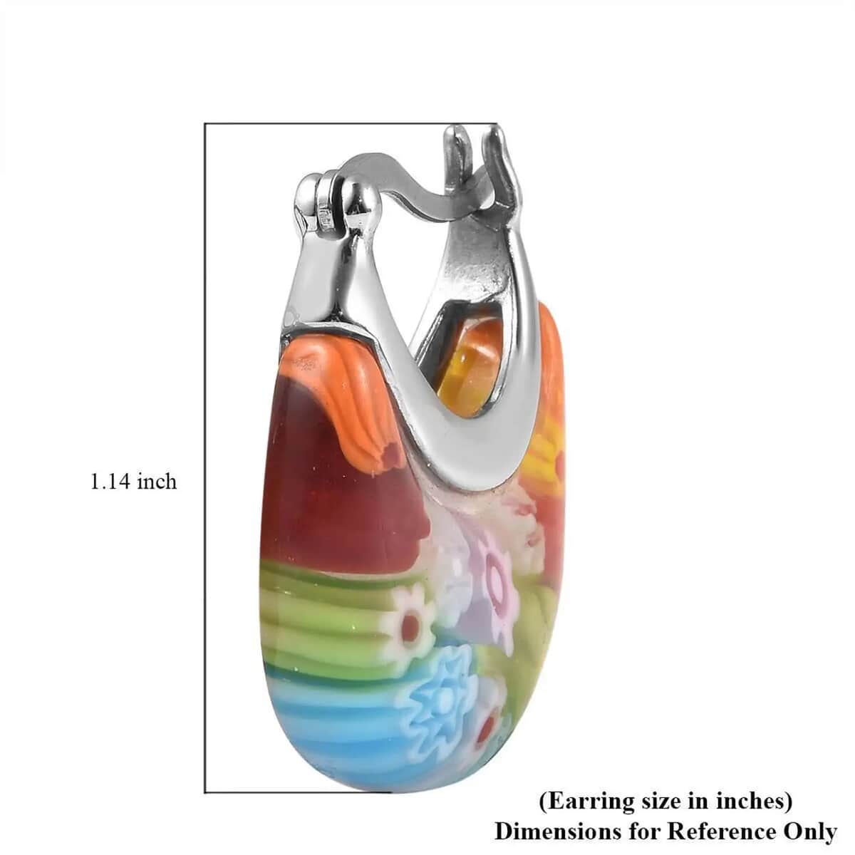 Multi Color Murano Style Basket Hoop Earrings in Stainless Steel, Floral Millefiori Earrings, Sweatproof Hypoallergenic Earrings image number 6