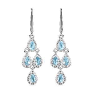 Karis Sky Blue Topaz Earrings in Platinum Bond Stainless Steel, Lever Back Earrings, Drop Earrings For Women 2.00 ctw