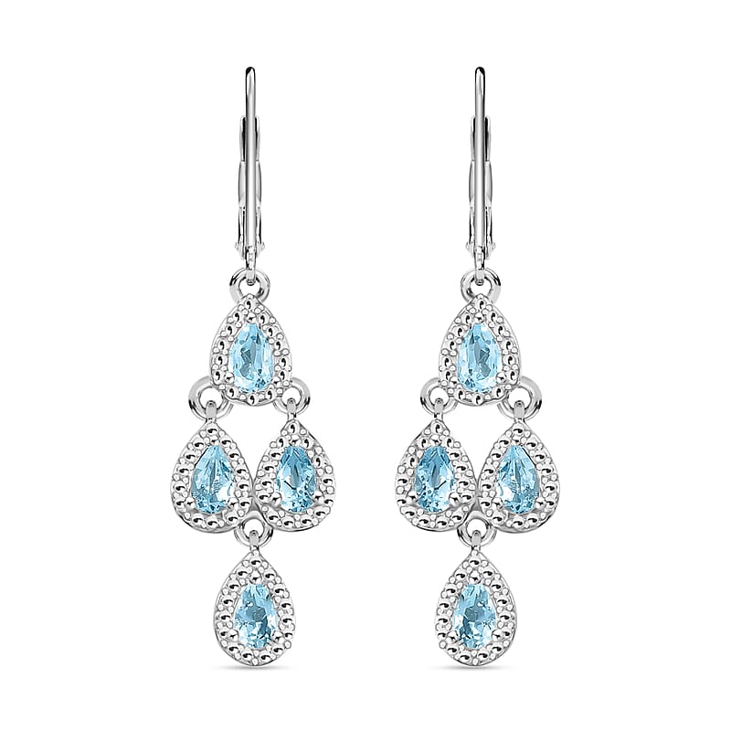 EverTrue Sky Blue Topaz Earrings in Platinum Bond Stainless Steel, Lever Back Earrings, Drop Earrings For Women 2.00 ctw