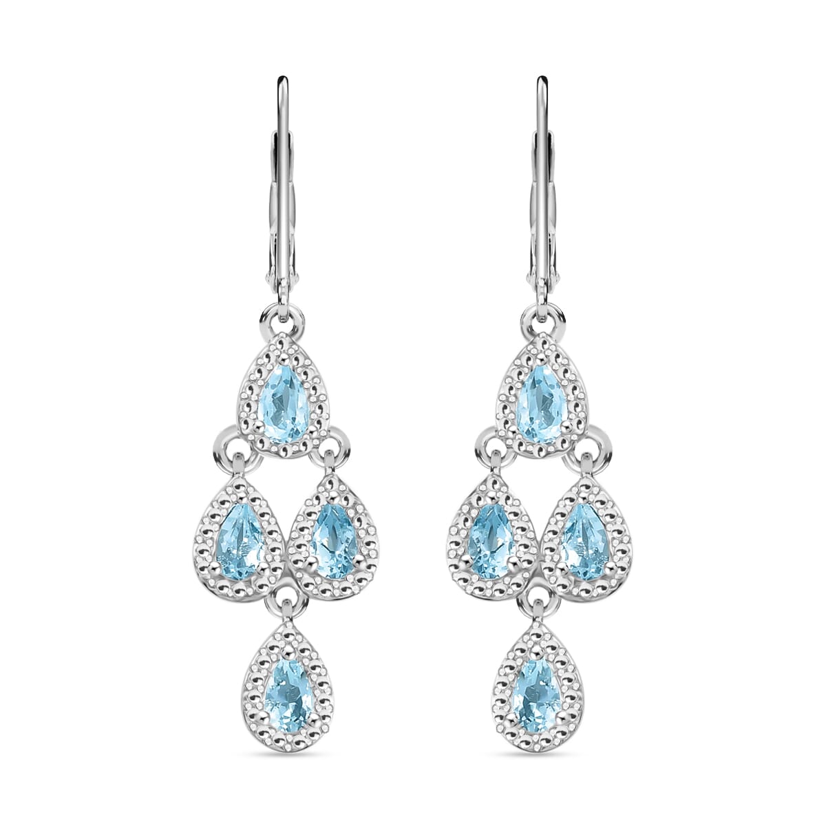 Karis Sky Blue Topaz Earrings in Platinum Bond Stainless Steel, Lever Back Earrings, Drop Earrings For Women 2.00 ctw image number 0