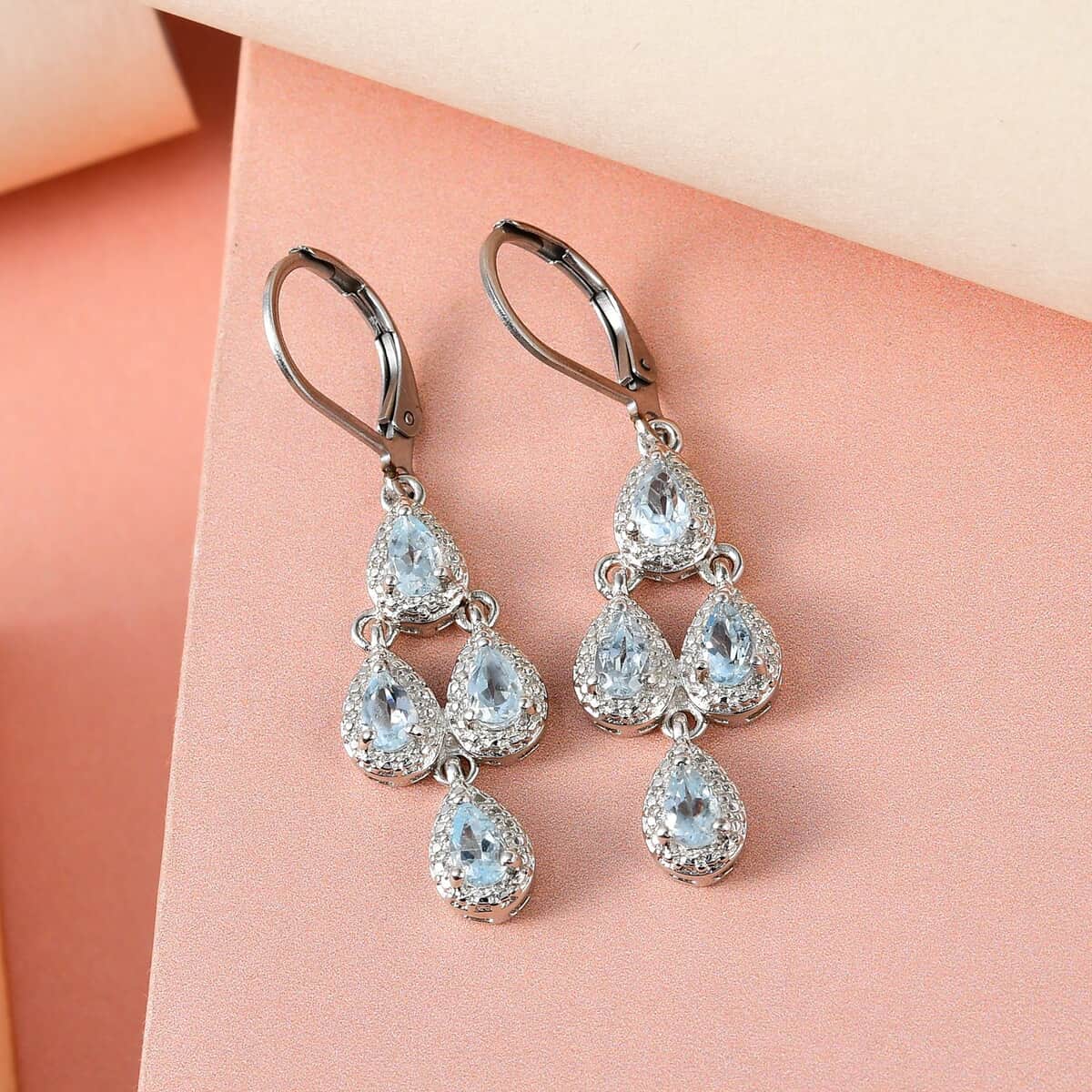 KARIS Sky Blue Topaz Lever Back Earrings in Platinum Bond and Stainless Steel 1.85 ctw image number 3