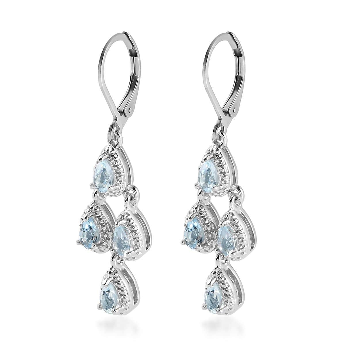 KARIS Sky Blue Topaz Lever Back Earrings in Platinum Bond and Stainless Steel 1.85 ctw image number 5
