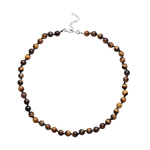 Tiger's Eye 281.50 ctw Beaded Stretch Bracelet, Earrings and Necklace Set in Sterling Silver (18.00 In)