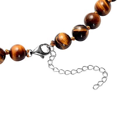 Tiger's Eye 281.50 ctw Beaded Stretch Bracelet, Earrings and Necklace Set in Sterling Silver (18.00 In)