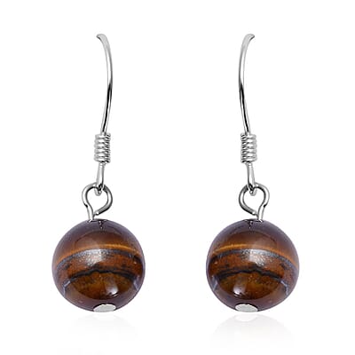 Tiger's Eye 281.50 ctw Beaded Stretch Bracelet, Earrings and Necklace Set in Sterling Silver (18.00 In)