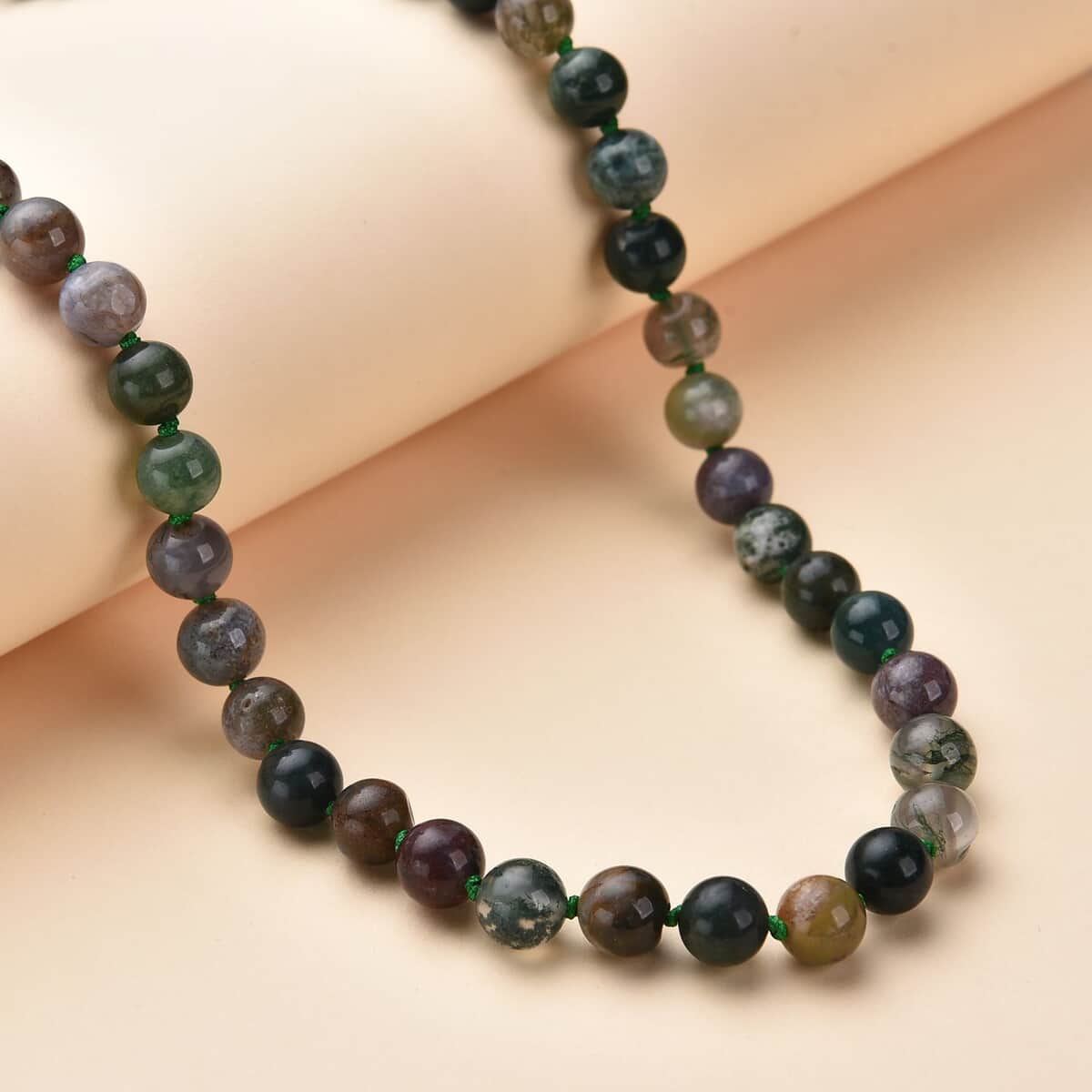 Indian Agate Round Beaded Necklace 18-20 Inches in Sterling Silver 175.50 ctw image number 1