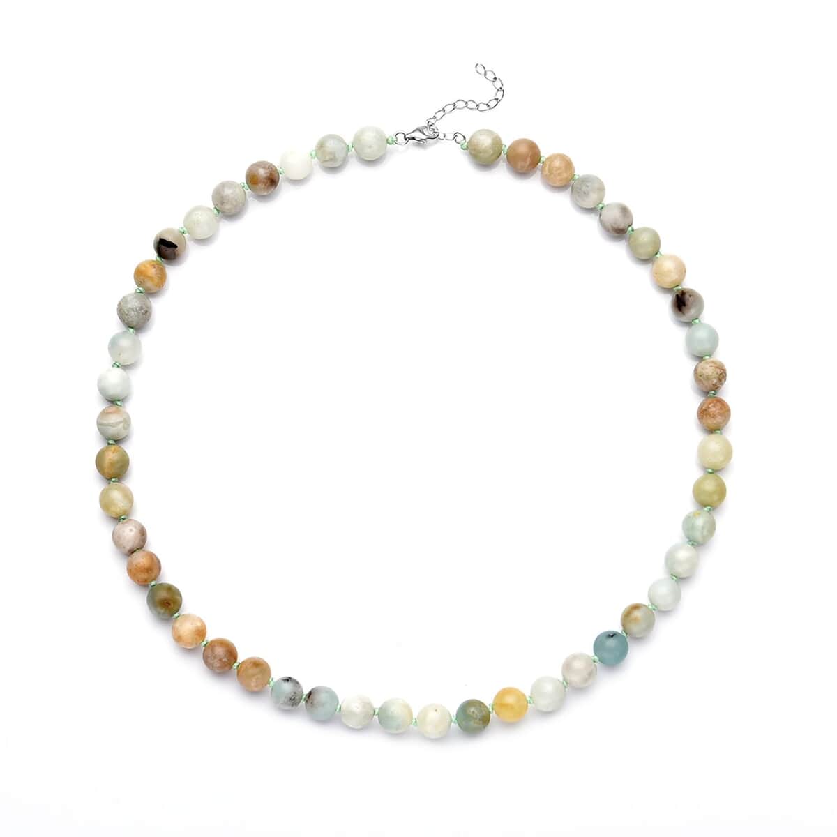 Amazonite Round Beaded Necklace 18-20 Inches in Sterling Silver 188.00 ctw image number 0