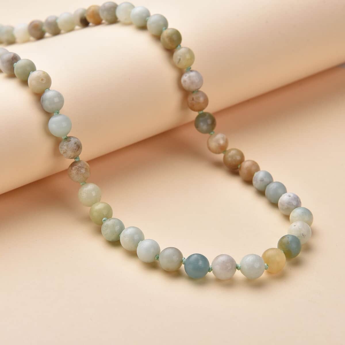 Amazonite Round Beaded Necklace 18-20 Inches in Sterling Silver 188.00 ctw image number 1
