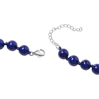 Lapis Lazuli 277.00 ctw Beaded Stretch Bracelet, Earrings and Necklace Set in Sterling Silver (18.00 In)