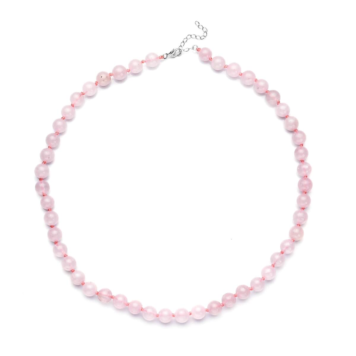 Galilea Rose Quartz Round Beaded Necklace 18-20 Inches in Sterling Silver 186.00 ctw image number 0