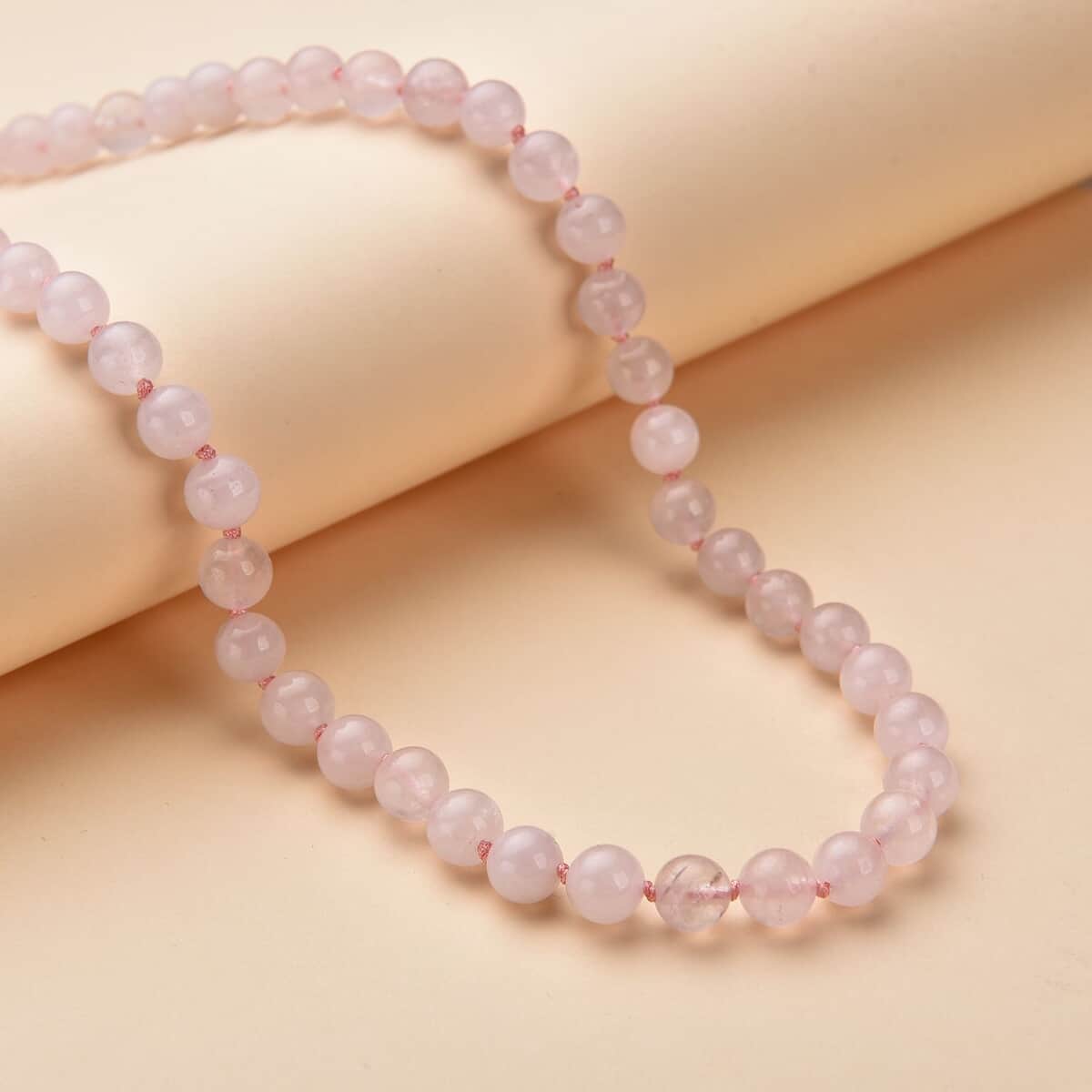 Galilea Rose Quartz Round Beaded Necklace 18-20 Inches in Sterling Silver 186.00 ctw image number 1