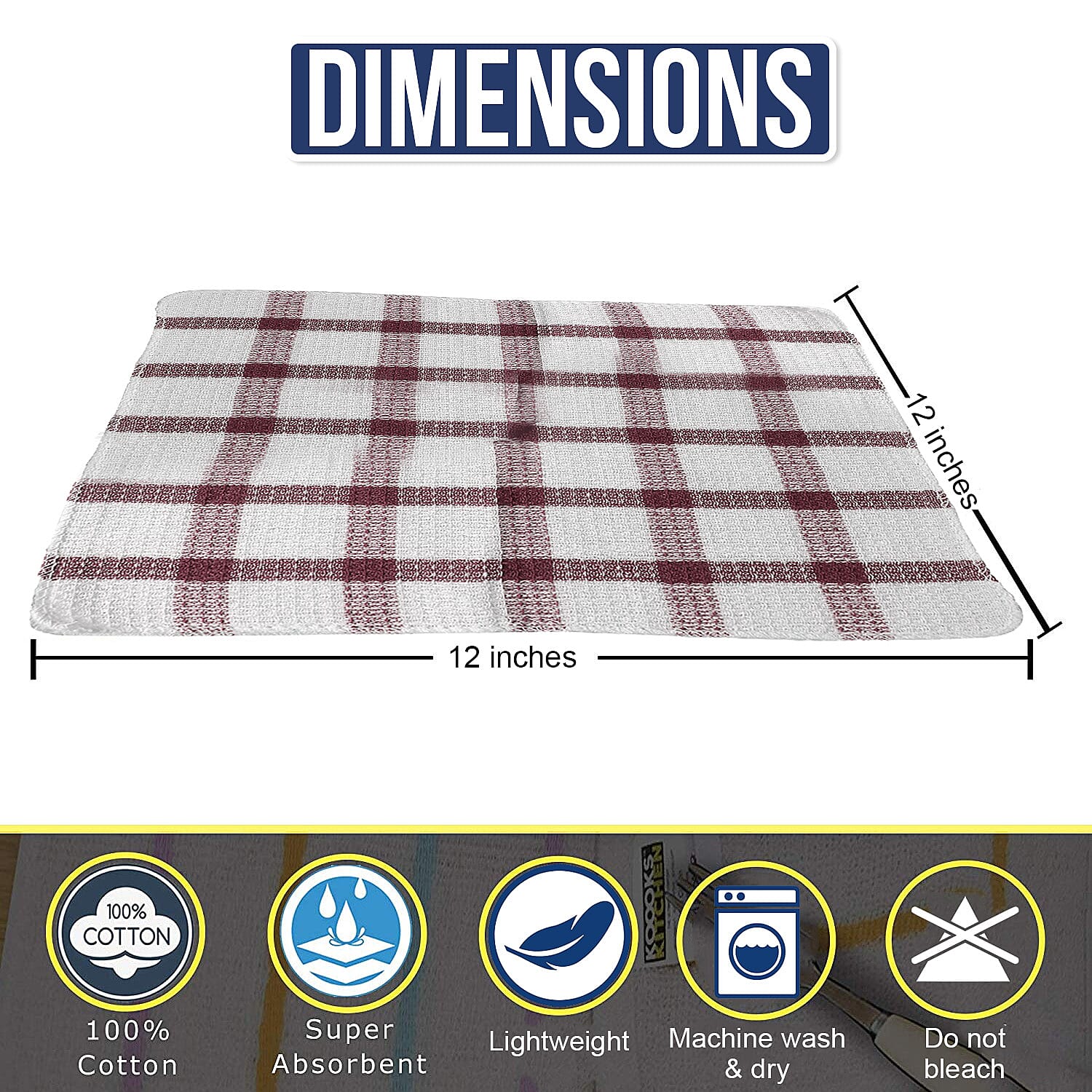 Set of 24 Red Wine Cotton Checkered Pattern Dish Cloth