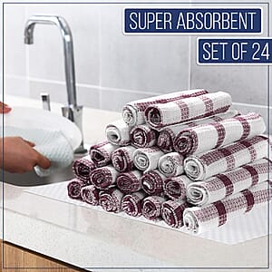Set of 24 Red Wine Checkered Pattern Cotton Kitchen Towels Dish Cloth Scrubbing Towels Clothes Cleaning Rags Kitchen Essentials