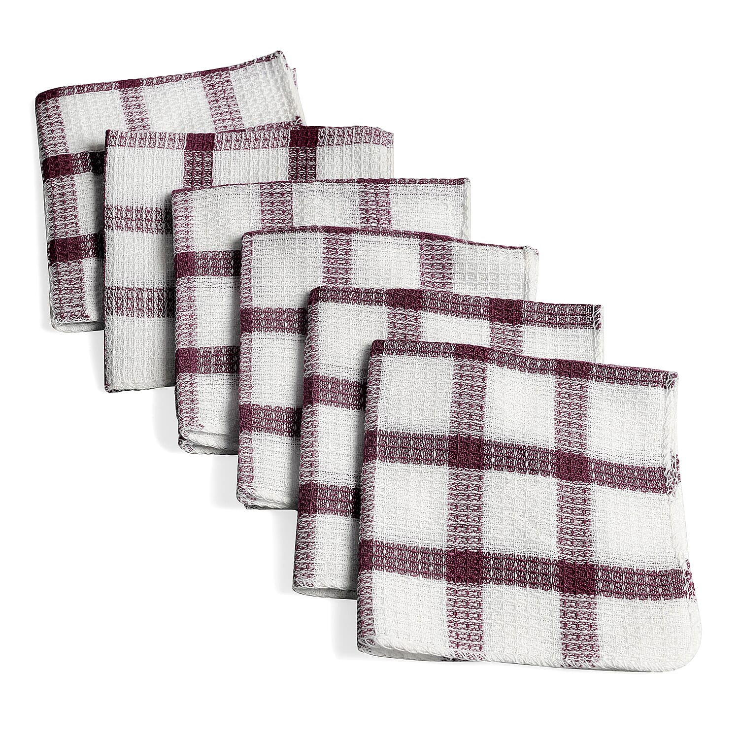 Set of 24 Red Wine Cotton Checkered Pattern Dish Cloth