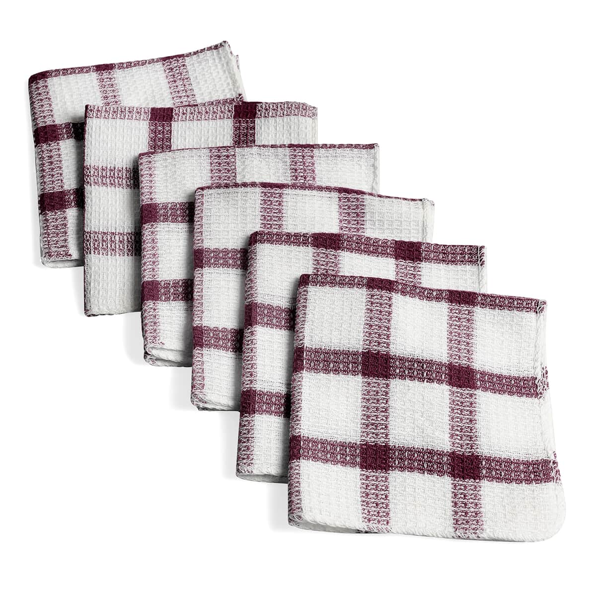 Set of 24 Red Wine Checkered Pattern Cotton Kitchen Towels Dish Cloth Scrubbing Towels Clothes Cleaning Rags Kitchen Essentials image number 4