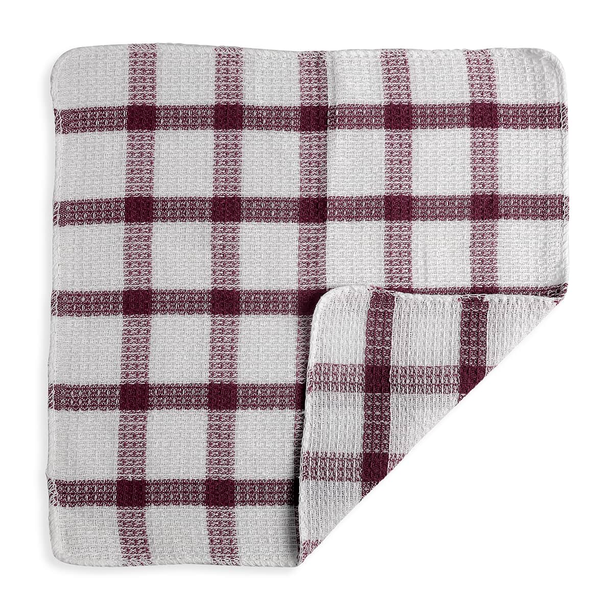 Set of 24 Red Wine Checkered Pattern Cotton Kitchen Towels Dish Cloth Scrubbing Towels Clothes Cleaning Rags Kitchen Essentials image number 5