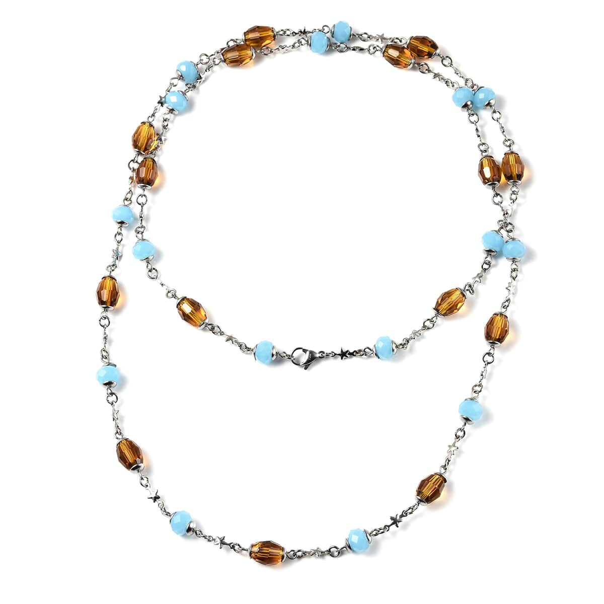 Simulated Blue and Brown Sapphire Station Necklace 36 Inches in Stainless Steel  image number 0