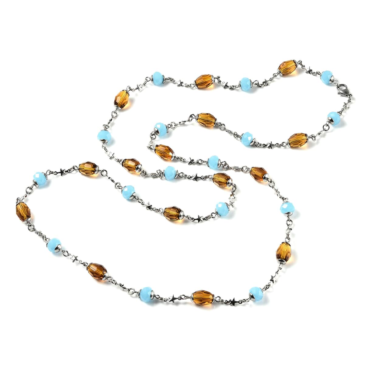 Simulated Blue and Brown Sapphire Station Necklace 36 Inches in Stainless Steel  image number 2