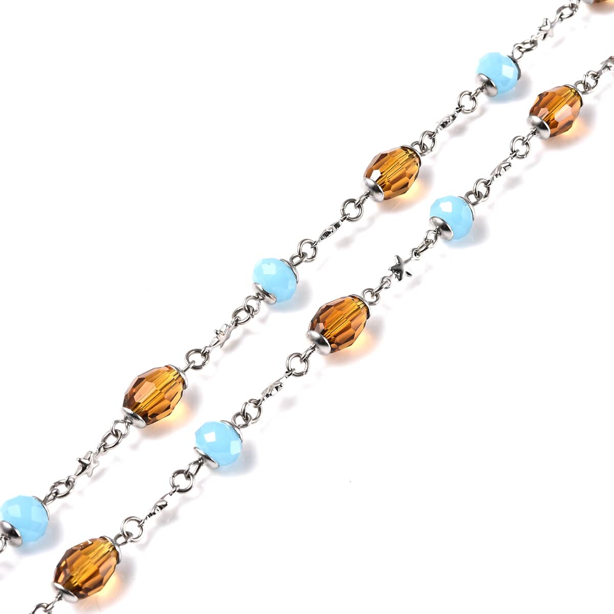 Simulated Blue and Brown Sapphire Station Necklace 36 Inches in Stainless Steel  image number 3