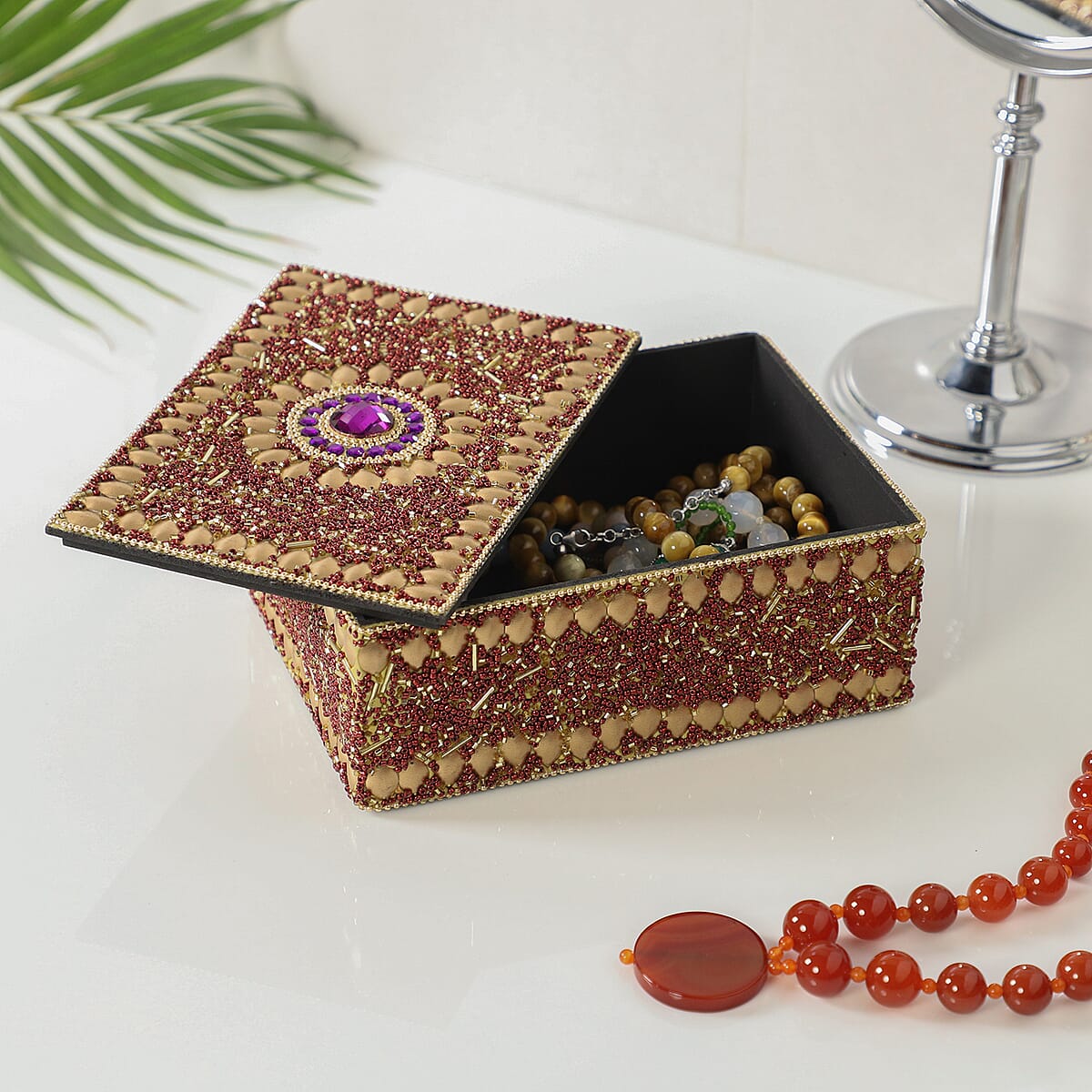 Golden Charm Beaded Handcrafted Multipurpose Jewelry Box image number 1