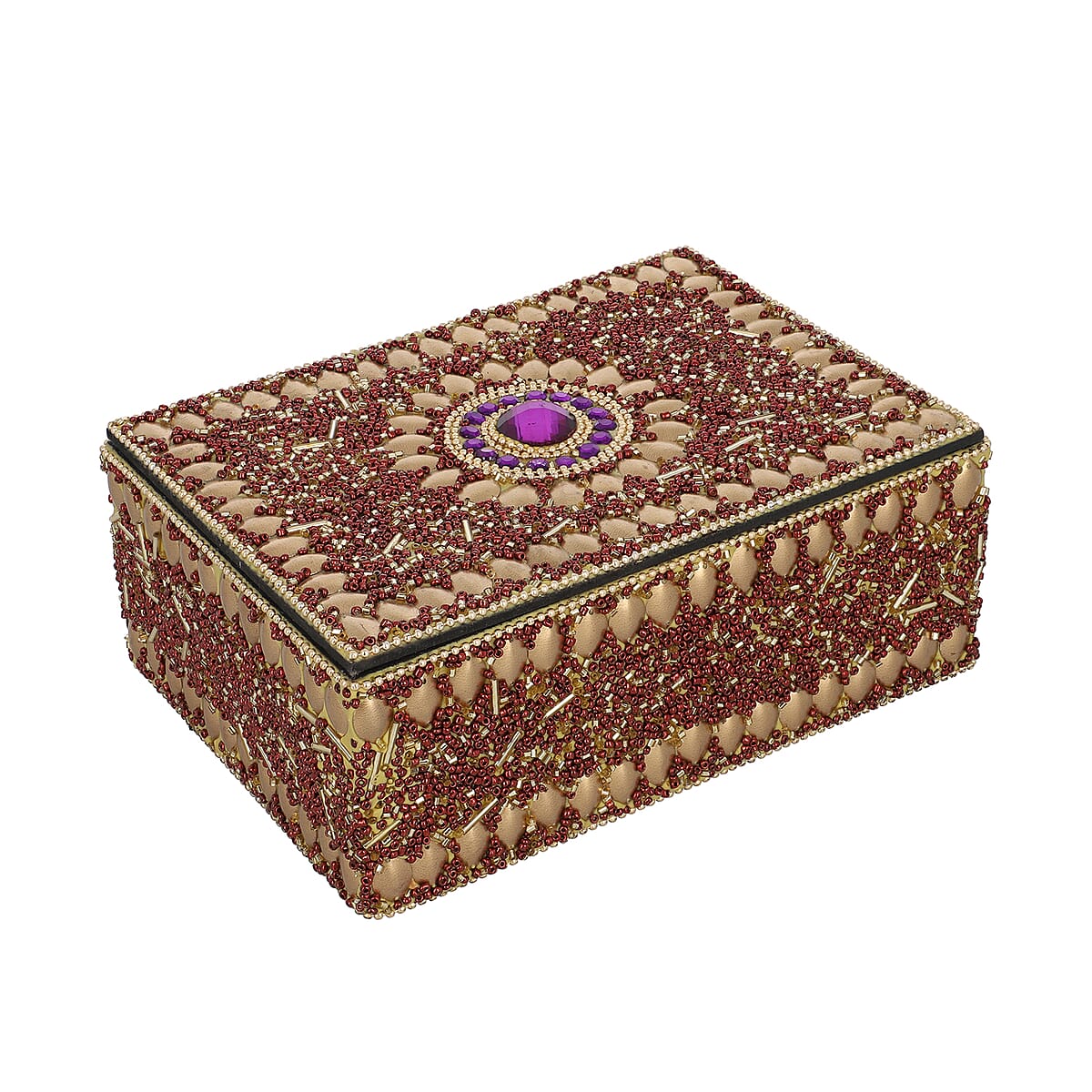 Golden Charm Beaded Handcrafted Multipurpose Jewelry Box image number 2