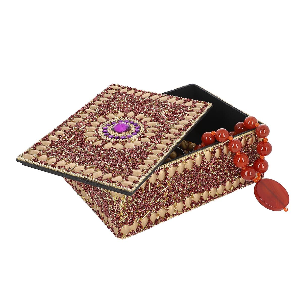 Golden Charm Beaded Handcrafted Multipurpose Jewelry Box image number 3